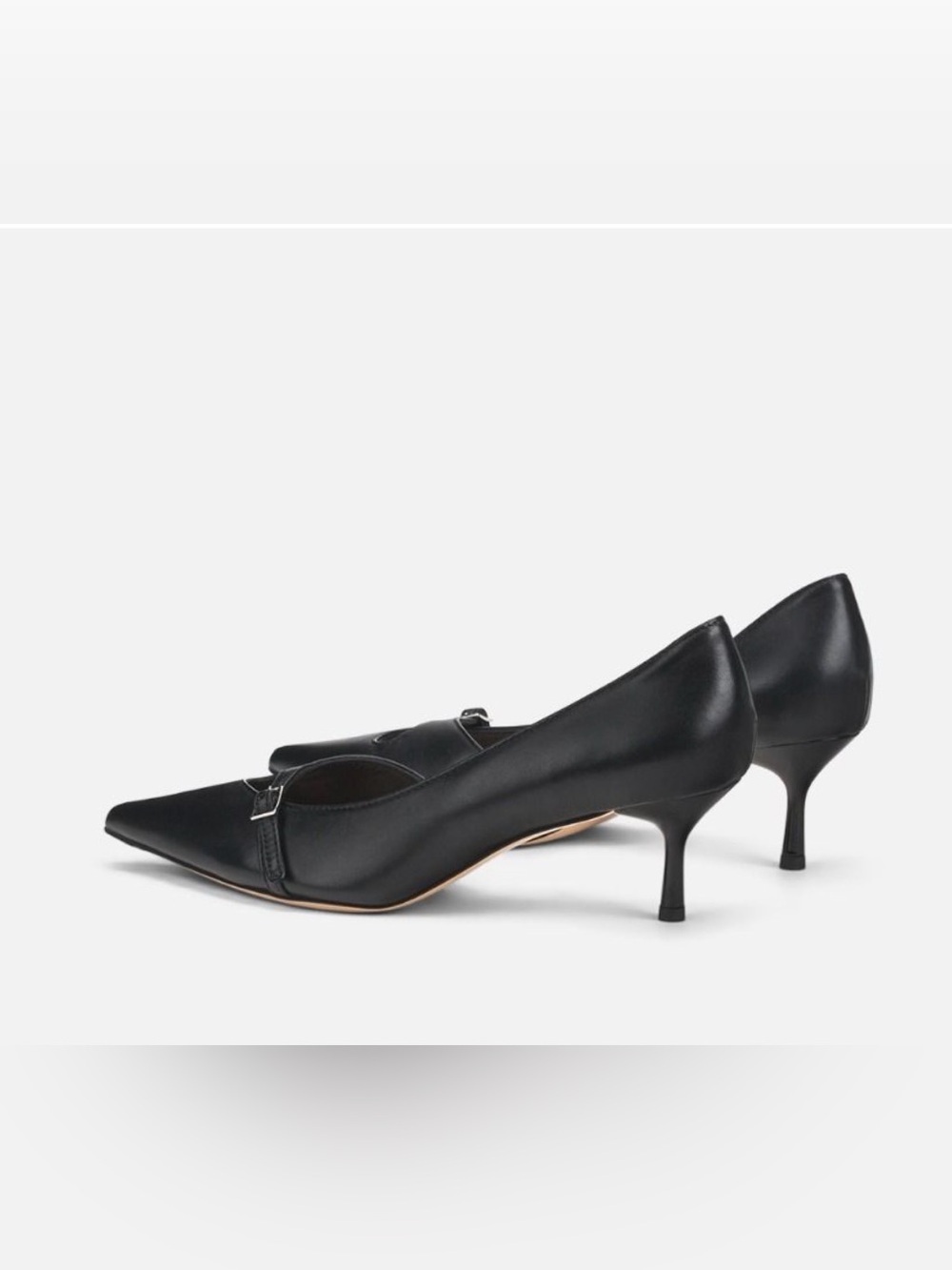 AGL Black Leather Pointed Mary Jane Kitten Heels - Picture 3 of 6